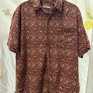 Summa Men's Tropical Burgundy Floral Caribbean  Shirt